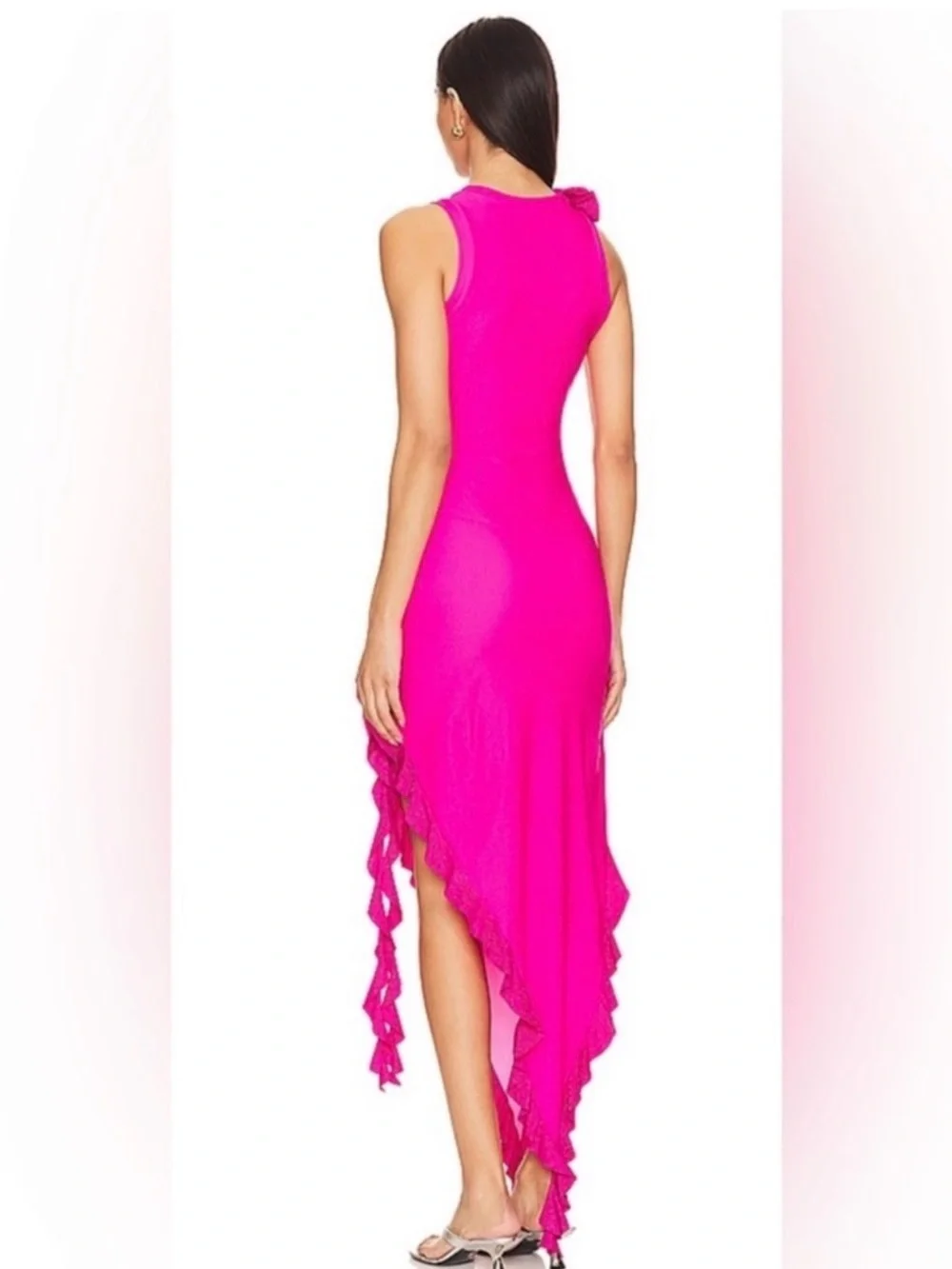 NWOT Beach Riot Hot Pink Ruffle High-Low Midi Dress - Picture 2 of 3